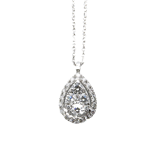 Collier pendentif en forme de poire en or gris 18 Cts avec Diamants brillants .