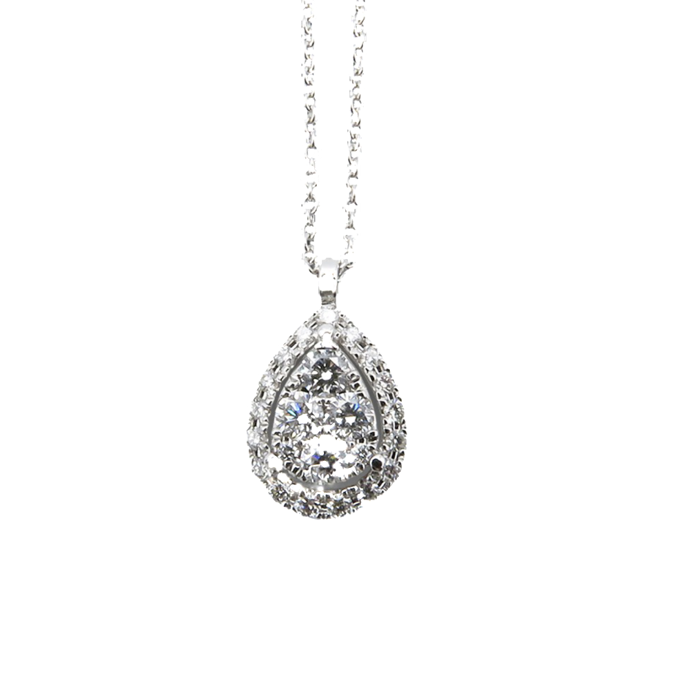 Collier pendentif en forme de poire en or gris 18 Cts avec Diamants brillants . Collier pendentif en forme de poire en or gris 18 Cts avec Diamants brillants .