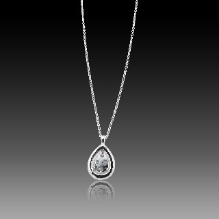 Collier pendentif en forme de poire en or gris 18 Cts avec Diamants brillants .