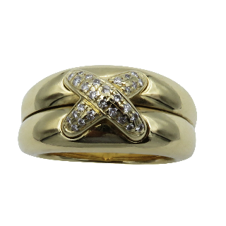  Bague Chaumet "double liens" or jaune 18k & 0.17 Cts diamants.Taille 53. 