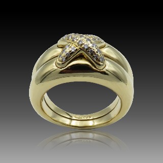  Bague Chaumet "double liens" or jaune 18k & 0.17 Cts diamants.Taille 53. 