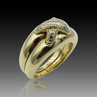  Bague Chaumet "double liens" or jaune 18k & 0.17 Cts diamants.Taille 53. 