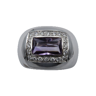 Bague Poiray "Thessalie" en Or gris 18k avec Améthyste et diamants . Taille 52.