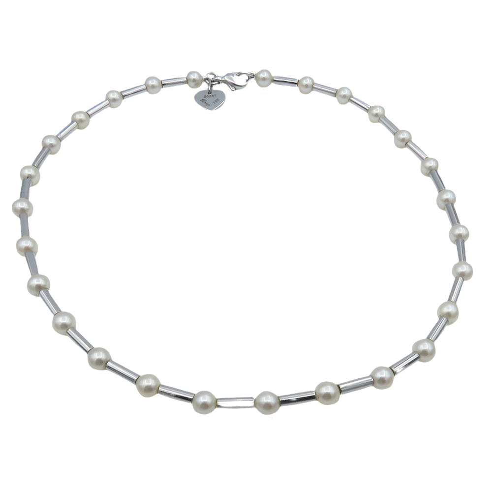 Collier Poiray "Fuseau" en or gris 18k et perles de culture .Taille 40 cm