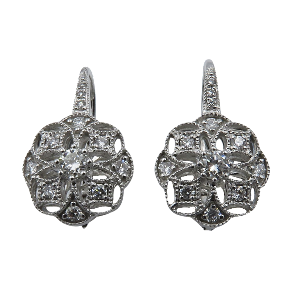 Boucles d'Oreilles Pendantes en or gris 18k avec 0.51 Cts de Diamants G-VS. Boucles d'Oreilles Pendantes en or gris 18k avec 0.51 Cts de Diamants G-VS.