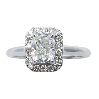 Solitaire en or gris 18k avec Diamant Coussin de 0.90 Ct G-VS2 .Certificat GIA.