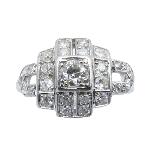 Bague Art Déco en platine avec 0.60 Cts de Diamants taille ancienne G-VS. taille 56-57