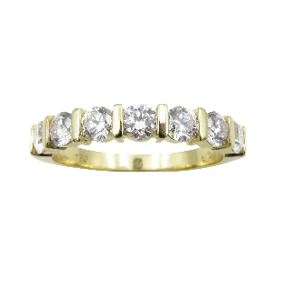 Demi Alliance or jaune 18k avec 1.12 Cts de Diamants Brillants . Taille 55-56.