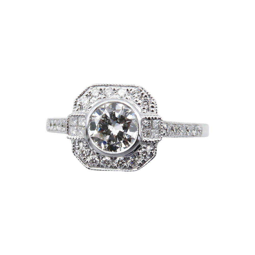 Bague Solitaire Or gris 18k Diamant 0,56 Cts F-VVS1 HRD + Diamants brillants