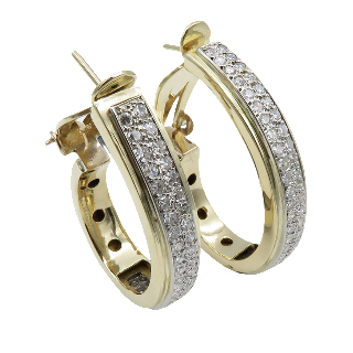 Boucles d'oreilles en Or jaune et gris 18k et 2.80 Cts de Diamants brillants G-VS Boucles d'oreilles en Or jaune et gris 18k et 2.80 Cts de Diamants brillants G-VS