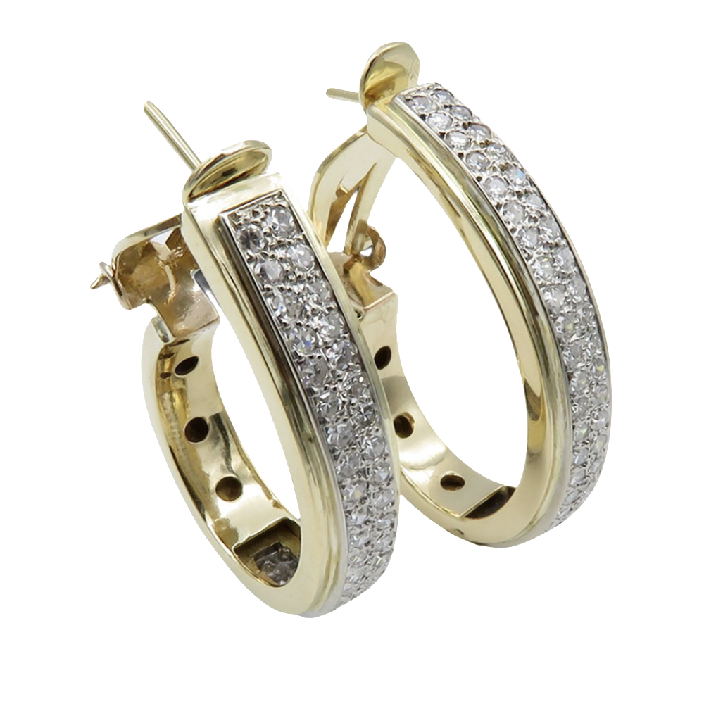Boucles d'oreilles en Or jaune et gris 18k et 2.80 Cts de Diamants brillants G-VS Boucles d'oreilles en Or jaune et gris 18k et 2.80 Cts de Diamants brillants G-VS