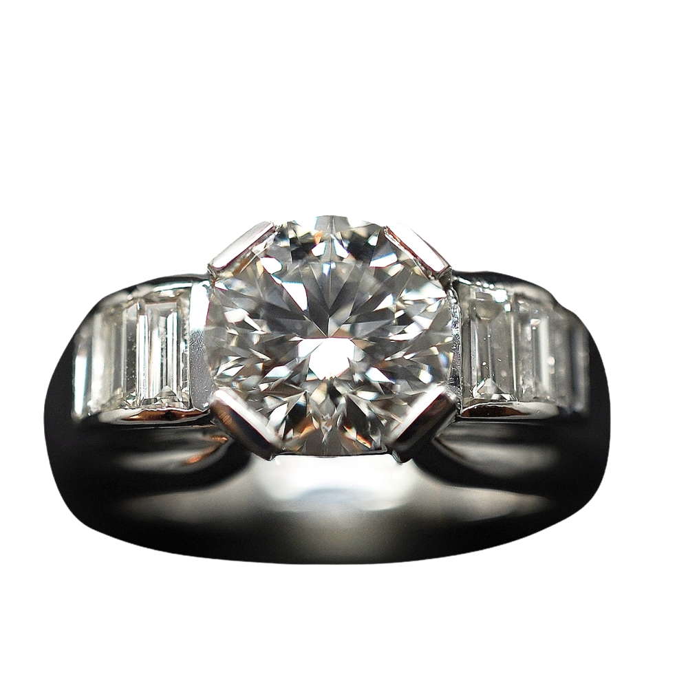 Solitaire en platine avec Diamant brillant 2.06 Cts qualité I-SI2 .