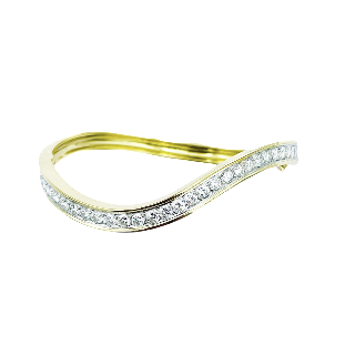 Bracelet Jonc Rigide en Or jaune 18k et platine avec 2.80 Cts de Diamants brillants.