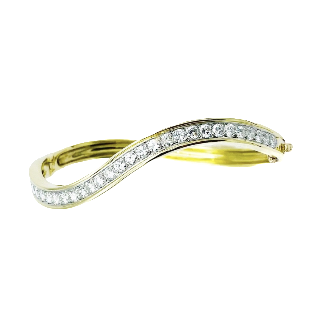 Bracelet Jonc Rigide en Or jaune 18k et platine avec 2.80 Cts de Diamants brillants.