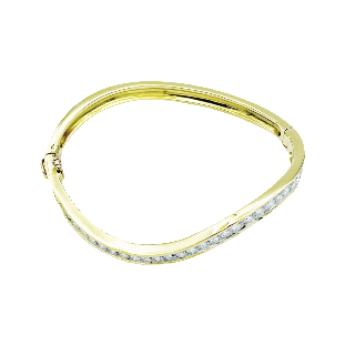 Bracelet Jonc Rigide en Or jaune 18k et platine avec 2.80 Cts de Diamants brillants.