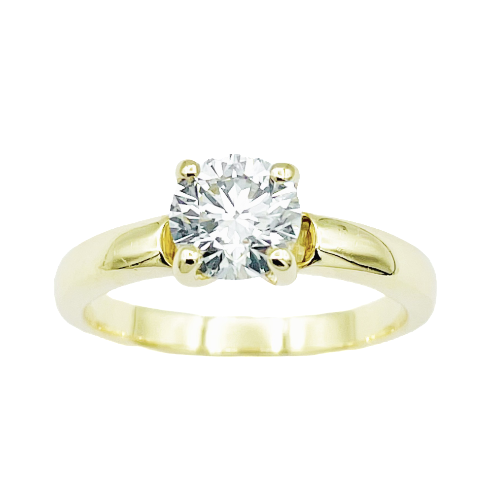 Solitaire Bucherer or jaune 18K avec Diamant 0,97 Cts E-VS1 (GIA)  de 2009. Taille 53-54.