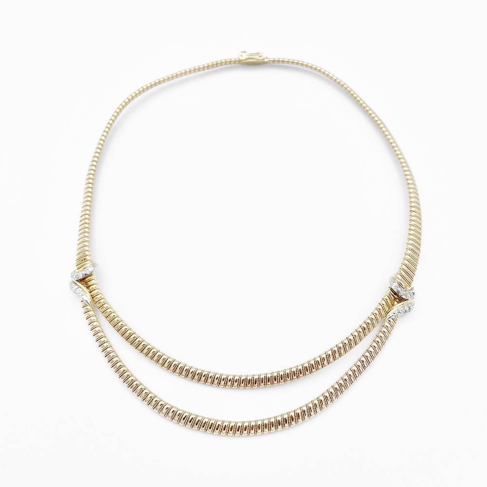 Collier OJ Perrin vers 1965 , Tubogaz Vers 1965 en Or, Platine et Diamants.