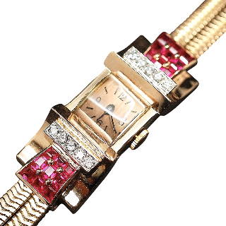 Montre dame Tank vers 1940 en Or 18k & platine avec diamants et verneuils.