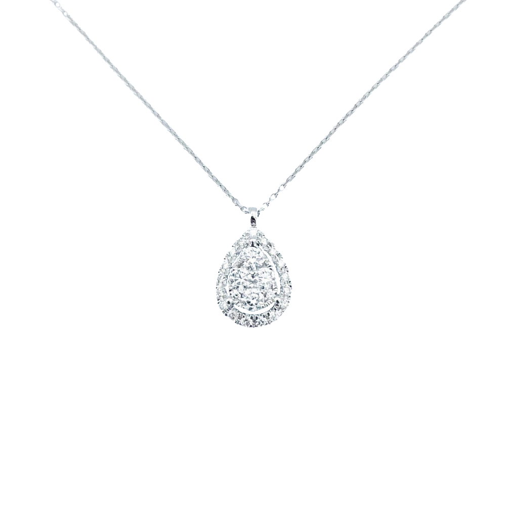 Collier pendentif en forme de poire en or gris 18 Cts avec 0,32 Cts de Diamants brillants .