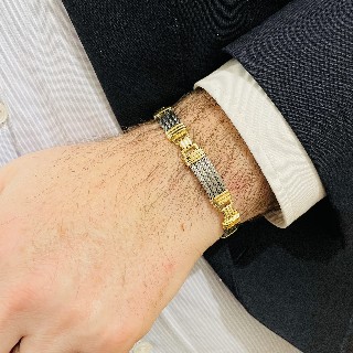 Bracelet pour Homme en Or jaune 18k et Acier . 19 cm