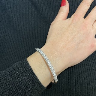 Bracelet jonc rigide en or gris 18k avec 3,0 carat de diamants brillants G-VS