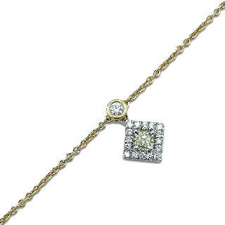 Bracelet Pendentif en Or jaune et gris 18k Diamant princesse et brillants