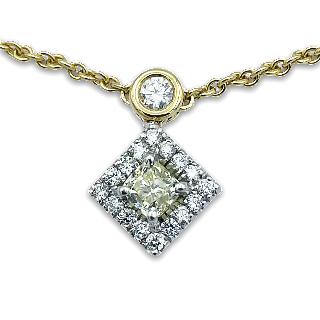 Bracelet Pendentif en Or jaune et gris 18k Diamant princesse et brillants