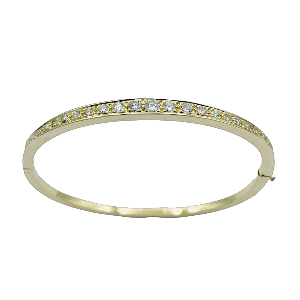 Bracelet jonc rigide ouvrant Or jaune 18k avec 1,0 Ct de diamants brillants H-SI