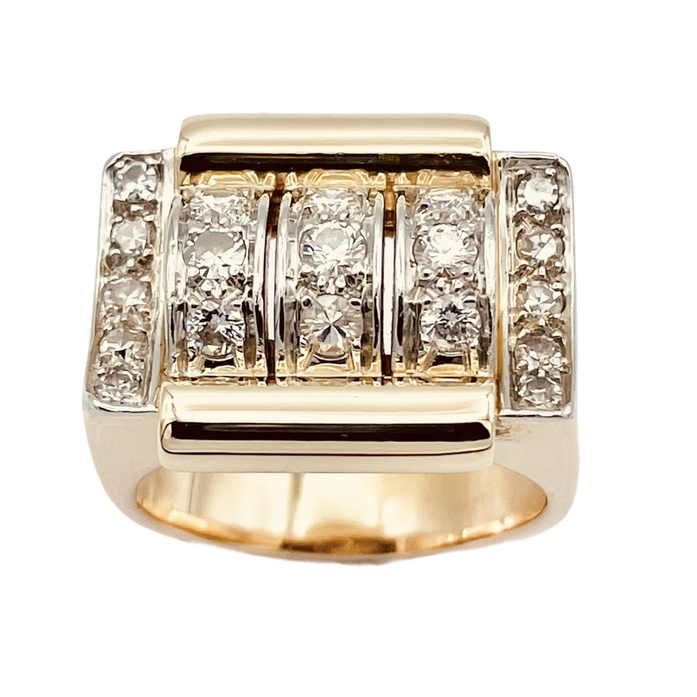 Bague Tank vers 1945 en or 18k et Platine avec Diamants .Taille 52-53