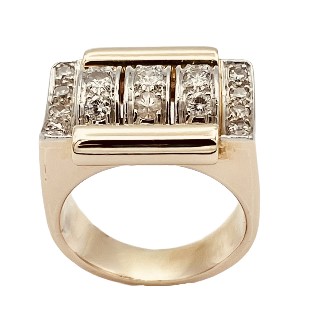 Bague Tank vers 1945 en or 18k et Platine avec Diamants .Taille 52-53