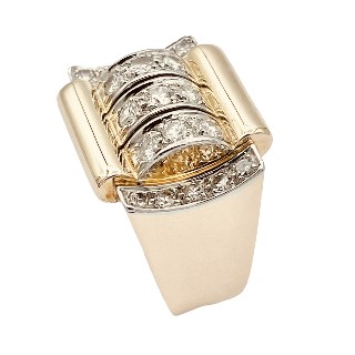 Bague Tank vers 1945 en or 18k et Platine avec Diamants .Taille 52-53