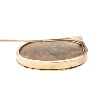 Epingle de cravate 19 ème , or 18 carats , Camée jaspe brun , profil de Bacchus