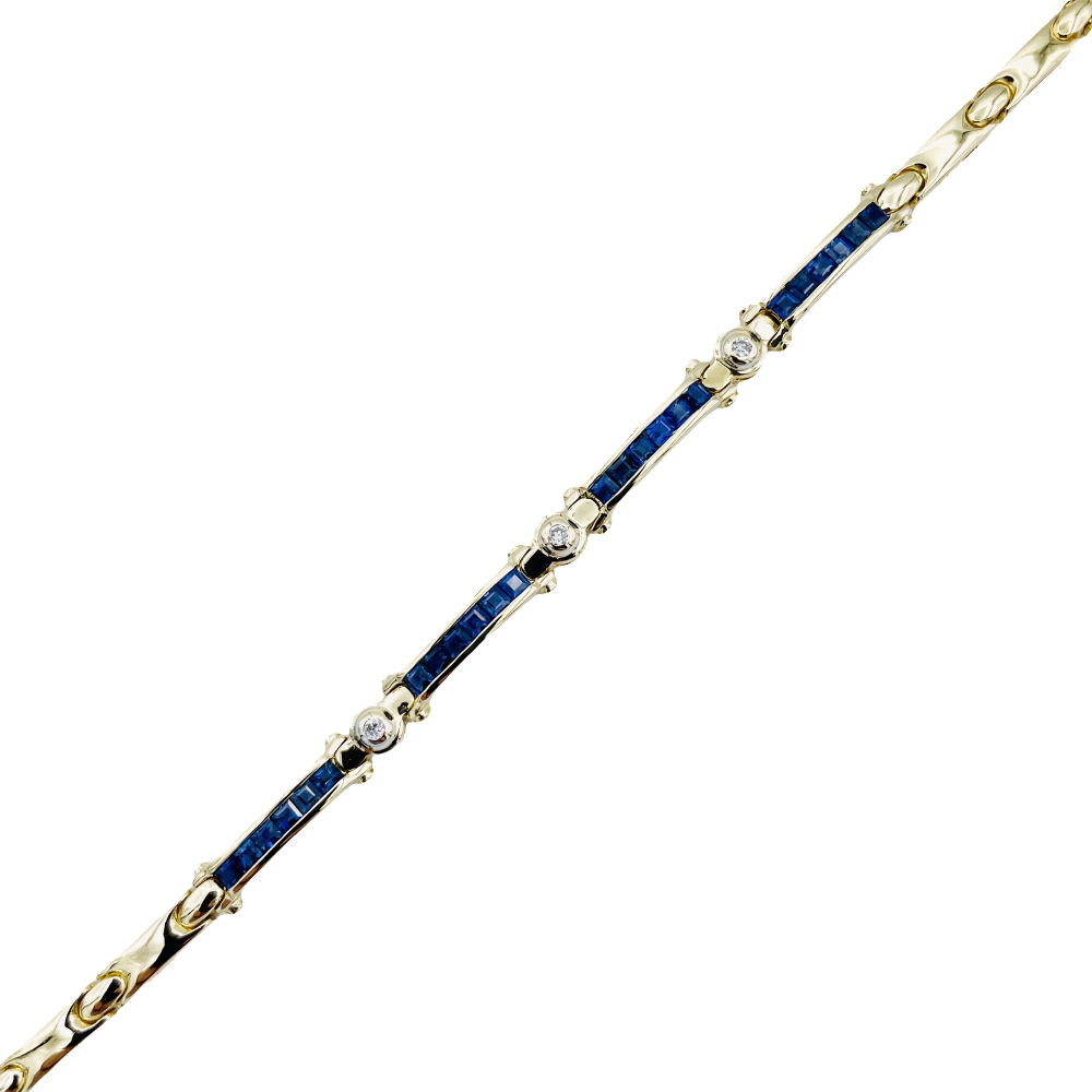 Bracelet ligne en Or jaune 18k avec Saphirs Calibrés et Diamants Brillants.