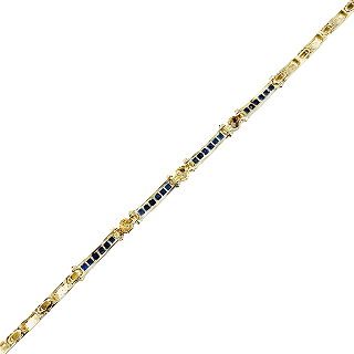 Bracelet ligne en Or jaune 18k avec Saphirs Calibrés et Diamants Brillants.