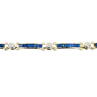 Bracelet ligne en Or jaune 18k avec Saphirs Calibrés et Diamants Brillants.