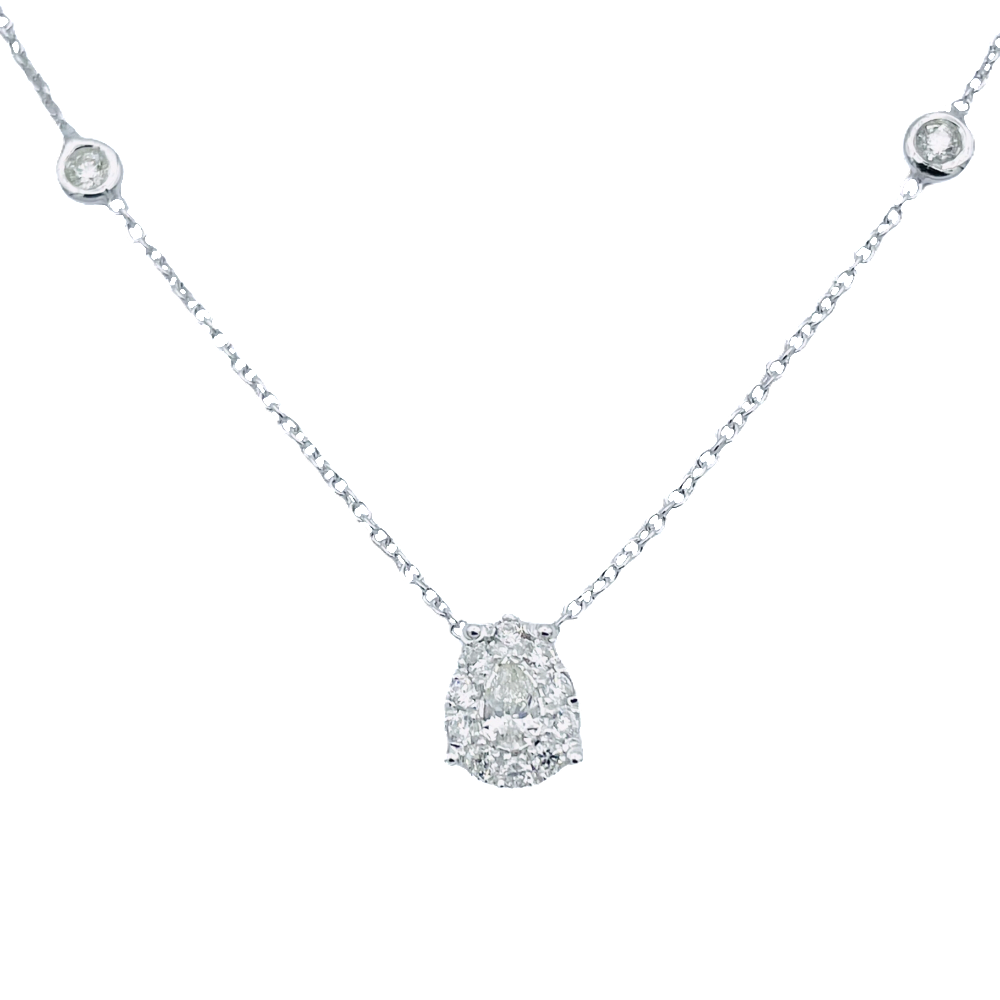 Collier pendentif en forme de poire en or gris 18 Cts avec 0,60 Cts de Diamants 