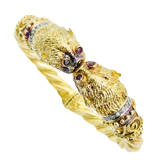  Bracelet "Animal Head" signé LALAOUNIS Or jaune 18k Rubis et Diamants