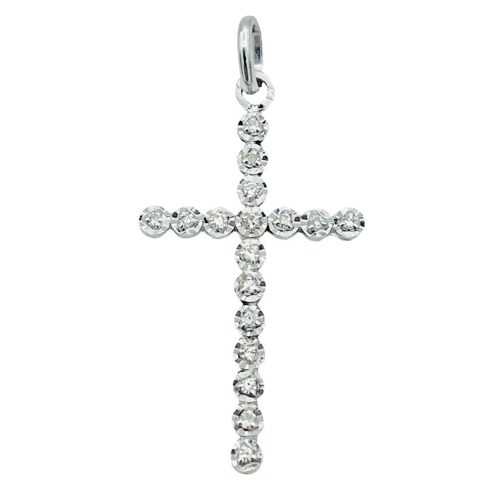 Pendentif Croix en Or gris 18k Diamants 0,10 ct