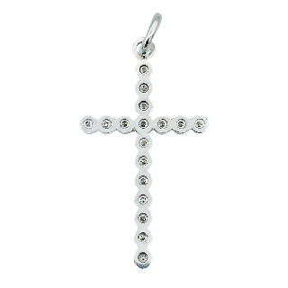 Pendentif Croix en Or gris 18k Diamants 0,10 ct