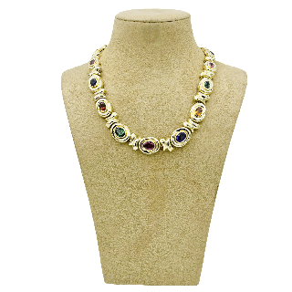 Collier en Or jaune 18k massif de 123,70 Grs composé de Pierres naturelles . Collier en Or jaune 18k massif de 123,70 Grs composé de Pierres naturelles .