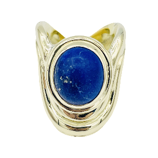 Bague Or Jaune 18k massif avec un Lapis Lazuli Cabochon. Taille 54-55