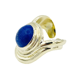 Bague Or Jaune 18k massif avec un Lapis Lazuli Cabochon. Taille 54-55