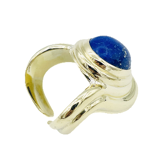 Bague Or Jaune 18k massif avec un Lapis Lazuli Cabochon. Taille 54-55