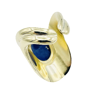 Bague Or Jaune 18k massif avec un Lapis Lazuli Cabochon. Taille 54-55