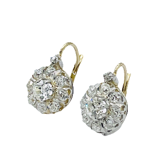Boucles d'oreilles Dormeuses en or 18k et Platine vers 1930 avec Diamants
