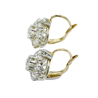 Boucles d'oreilles Dormeuses en or 18k et Platine vers 1930 avec Diamants