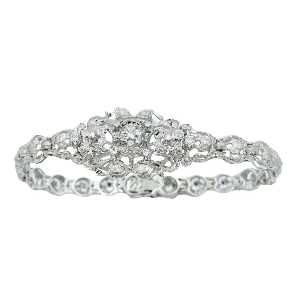 Bracelet Or gris 18k vers 1950 avec 0,40 Carat de diamants taille ancienne