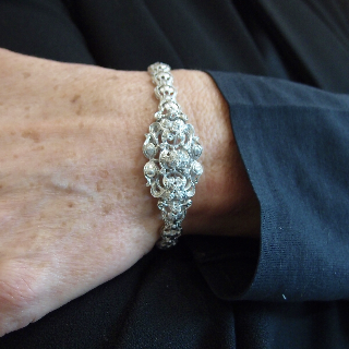 Bracelet Or gris 18k vers 1950 avec 0,40 Carat de diamants taille ancienne