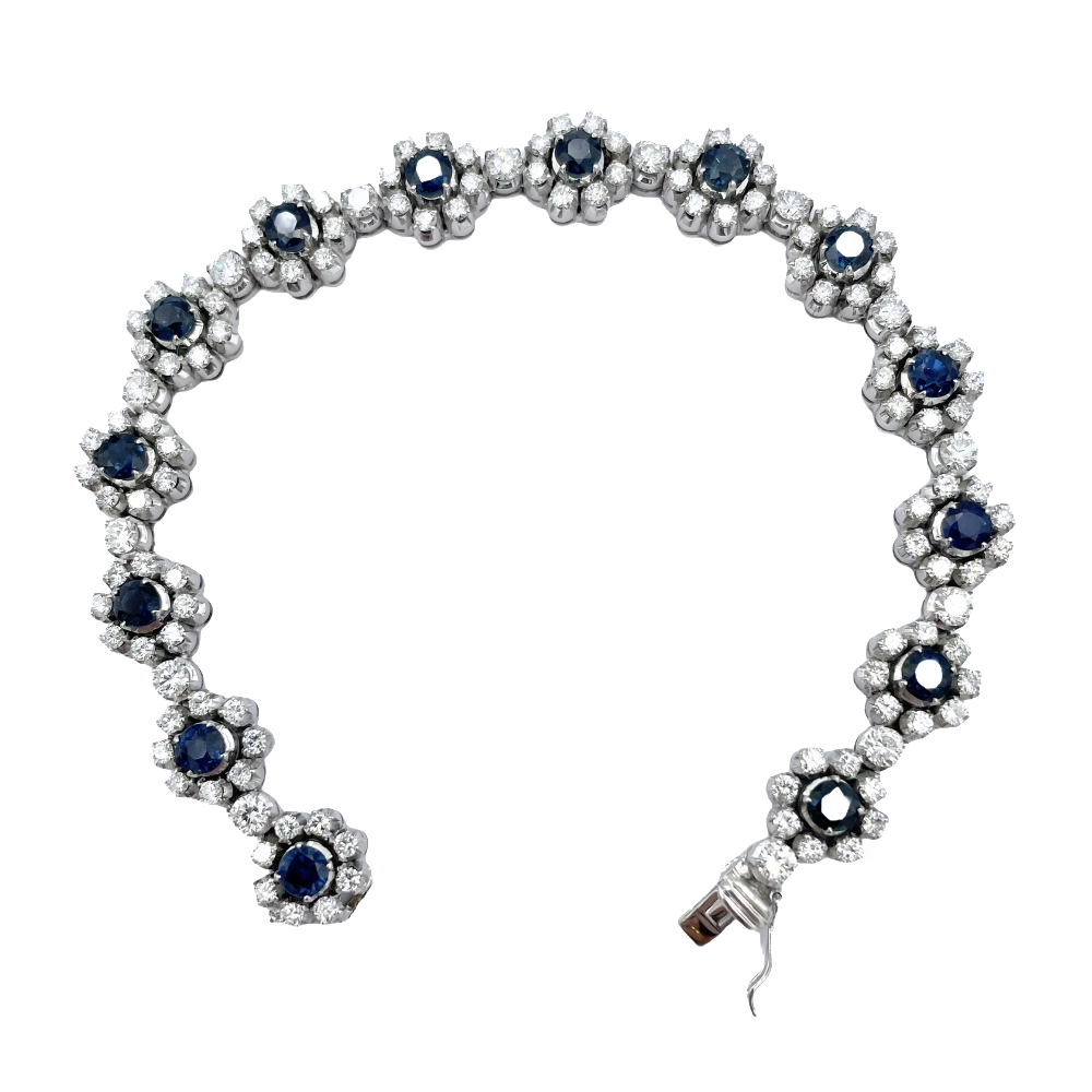 Bracelet articulé en Or gris 18k avec 4,20 Cts de Diamants et 3,0 Cts de Saphirs