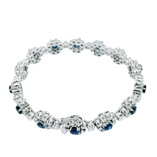 Bracelet articulé en Or gris 18k avec 4,20 Cts de Diamants et 3,0 Cts de Saphirs